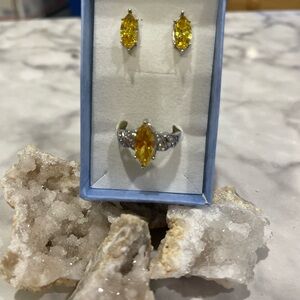 Yellow Marquise Cut Ring and Earrings Jewelry Set